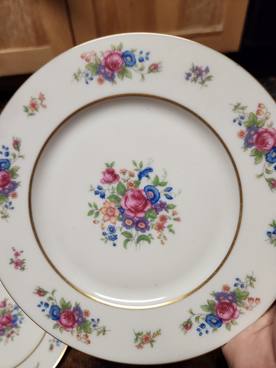 Lenox Other - Lenox 6 White Dessert Plate with Pink & Blue Floral Bouquet and Gold Trim
